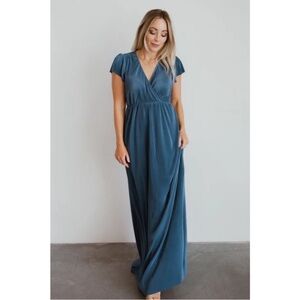 Baltic Born Athena Blue Pleated Short Sleeve Maxi Dress Gown XL